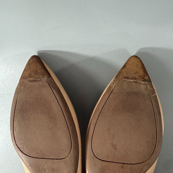 Tory Burch Pointed-Toe Ballerina Cream Leather Flats with Gold Heel, Size 8.5 - Picture 11 of 15